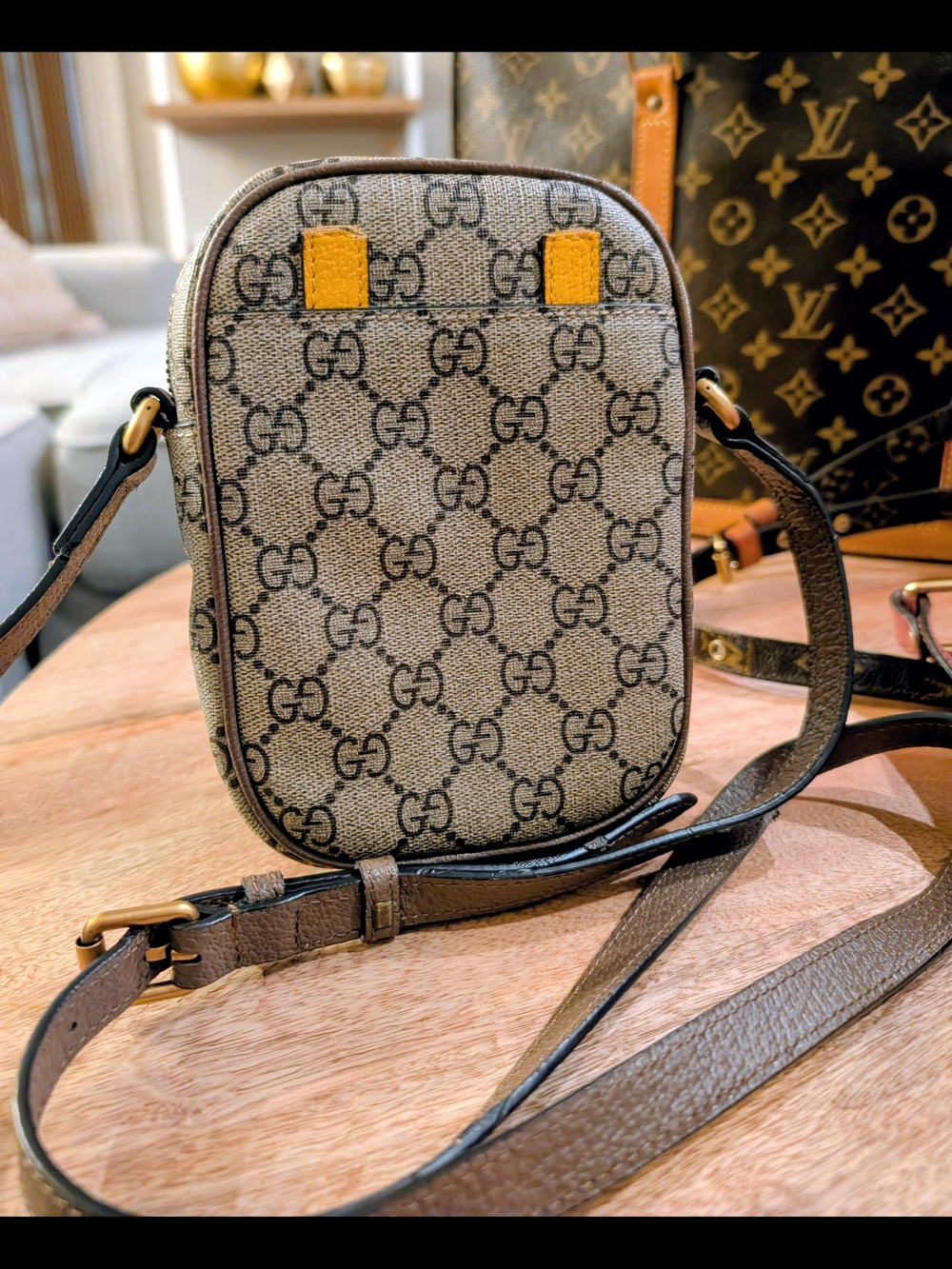 Gucci Beige GG Monogram Crossbody with Brown Trim - Picture 4 of 10